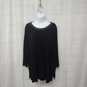 Baranda Tunic Blouse Black Slinky Lace Goth Minimalist Grunge 1X